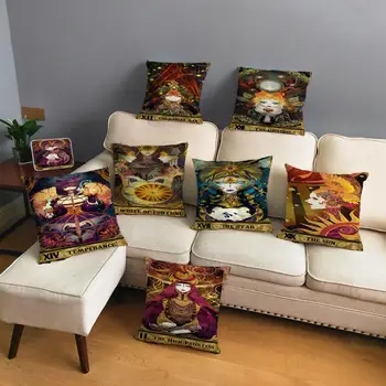 

Vintage Cartoon Colorful Tarot Plush Cushion Cover Decor Pillow Cover Portrait Pillow Case Pillowcase for Sofa Home Car 45*45cm