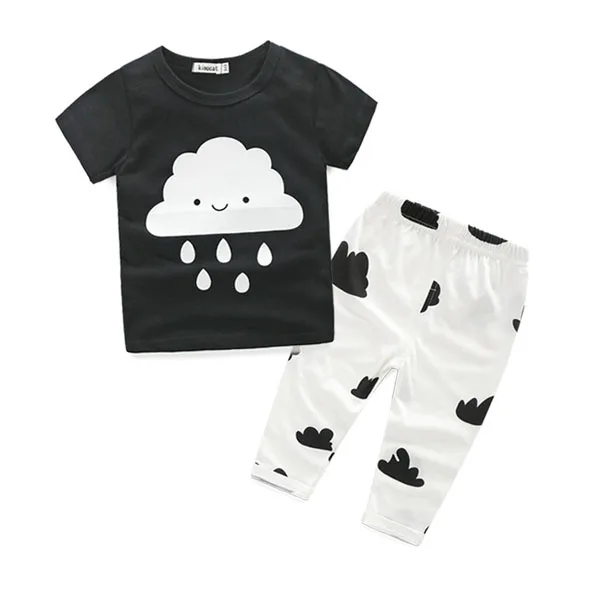 Baby boys White Rain Clothes Kids Tshirt And Pants Children Summer Two Piece Clothes Sets For 70-100cm