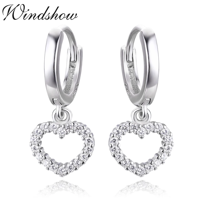 

Cute 925 Sterling Silver Love Heart CZ Charms Circles Small Loops Huggie Hoops Earrings For Women Jewelry Kids Girls Aros Aretes