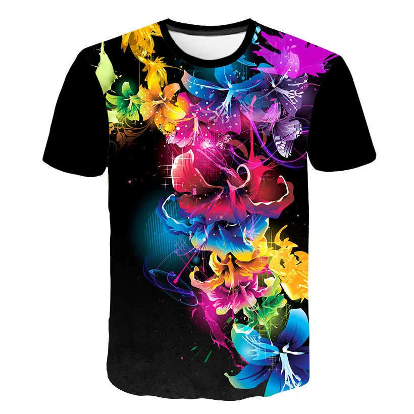 

Flowers Print T-Shirt For Man 2019 Summer New T Shirt Man Woman Floral Hawaiian Fashion Tops Casual Tees Brand Clothing