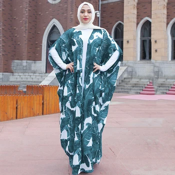 

Casual Muslim Abaya Print Maxi Dress Ramadan Worship Service Islamic Clothing Bat Sleeve Long Robe Gowns Festival Middle East