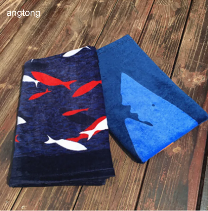 

1PC 150X75cm 100% cotton bath towel with shark or little fish print leisure sports pure cotton velvet soft adult beach towel T67