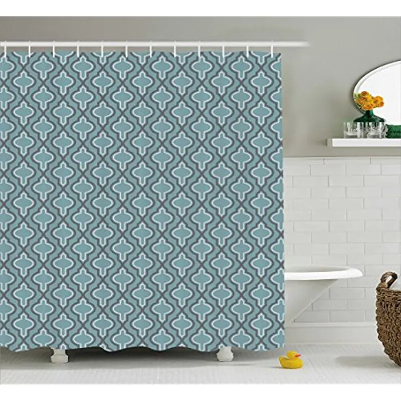 Vixm Turquoise Shower Curtain Oriental Moroccan Style Ethnic Shapes