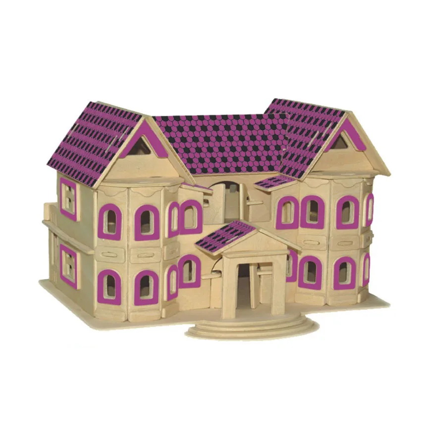 Chanycore Обучающие деревянные игрушки для детей, 3D головоломка, строительный дом, вилла, церковь, фермерский дом, башня, европейские детские подарки 4311 - Цвет: 7