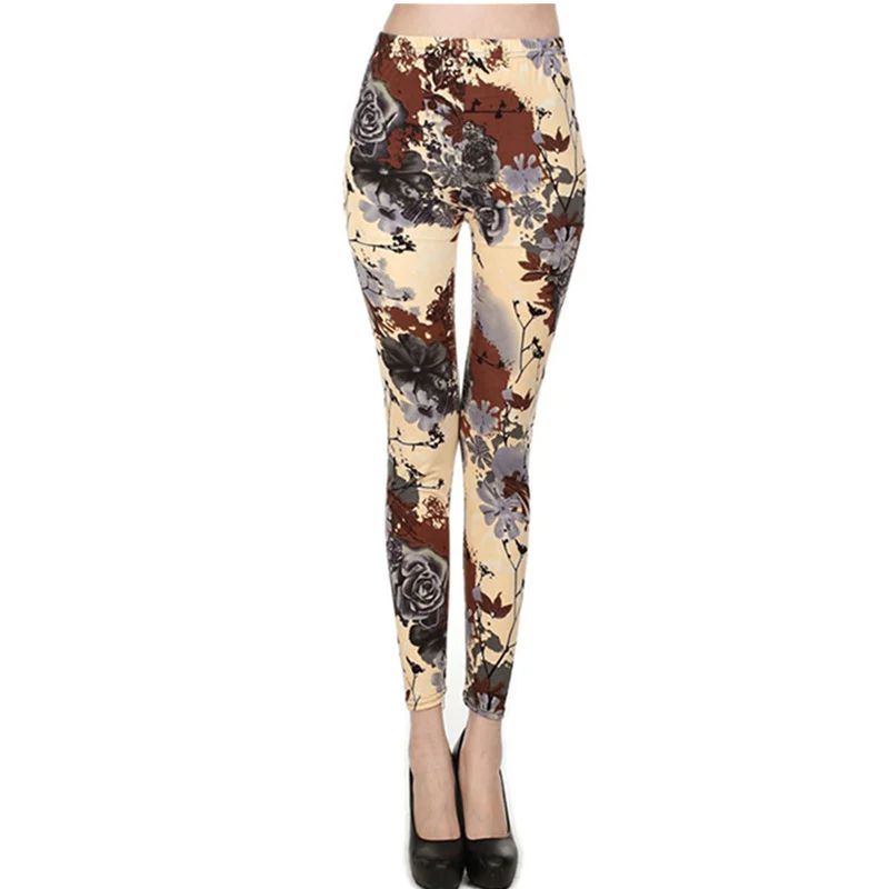 

Womens Super Soft Brush Cashew Rose Floral Printed Leggings Girls Ankle Length Strechy High Waist Maiden Streetwear Skinny Pants