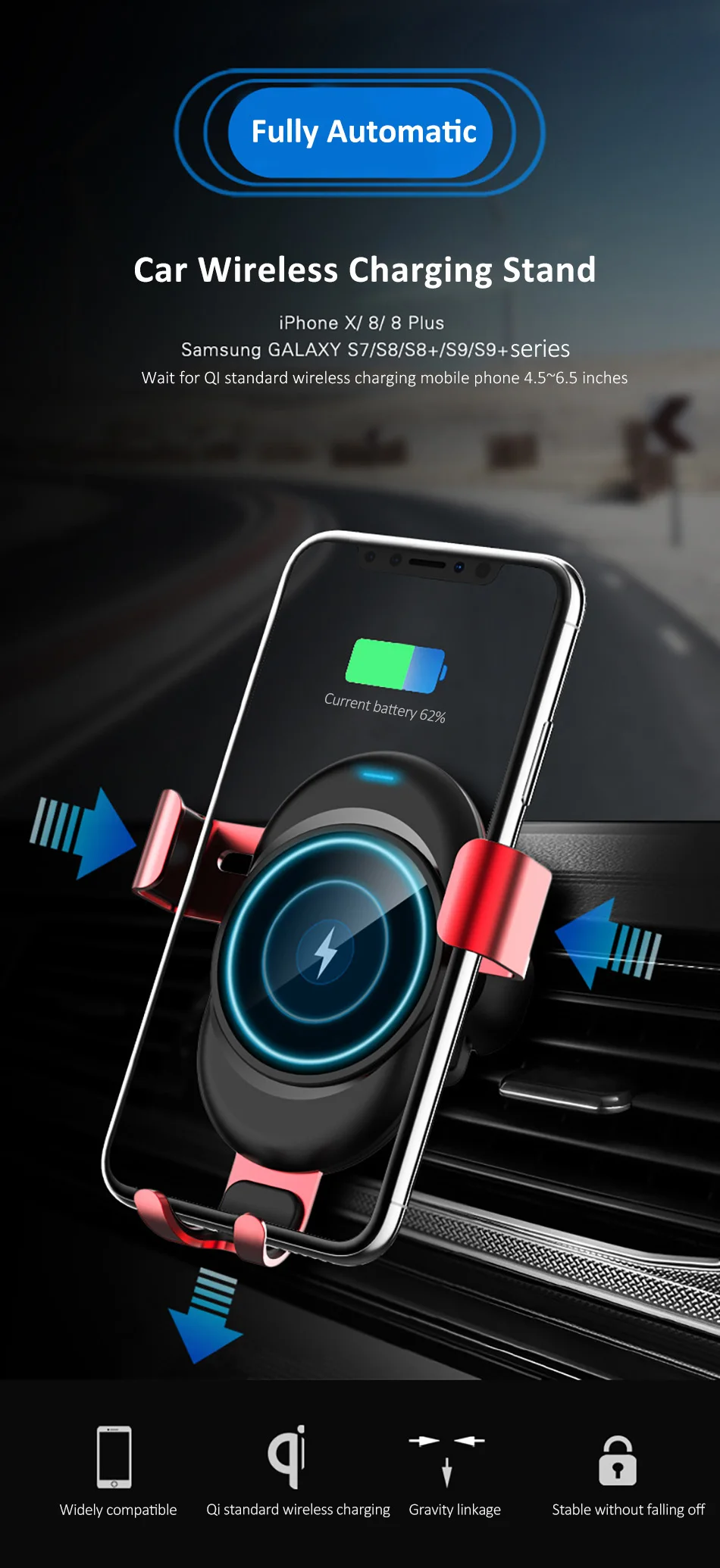 !ACCEZZ 2 in 1 Fast Car Wireless Charger Auto Phone Holder Stand For iPhone X 8 Samsung Galaxy S7 S8 S9 Plus Mount Vent Support (1)