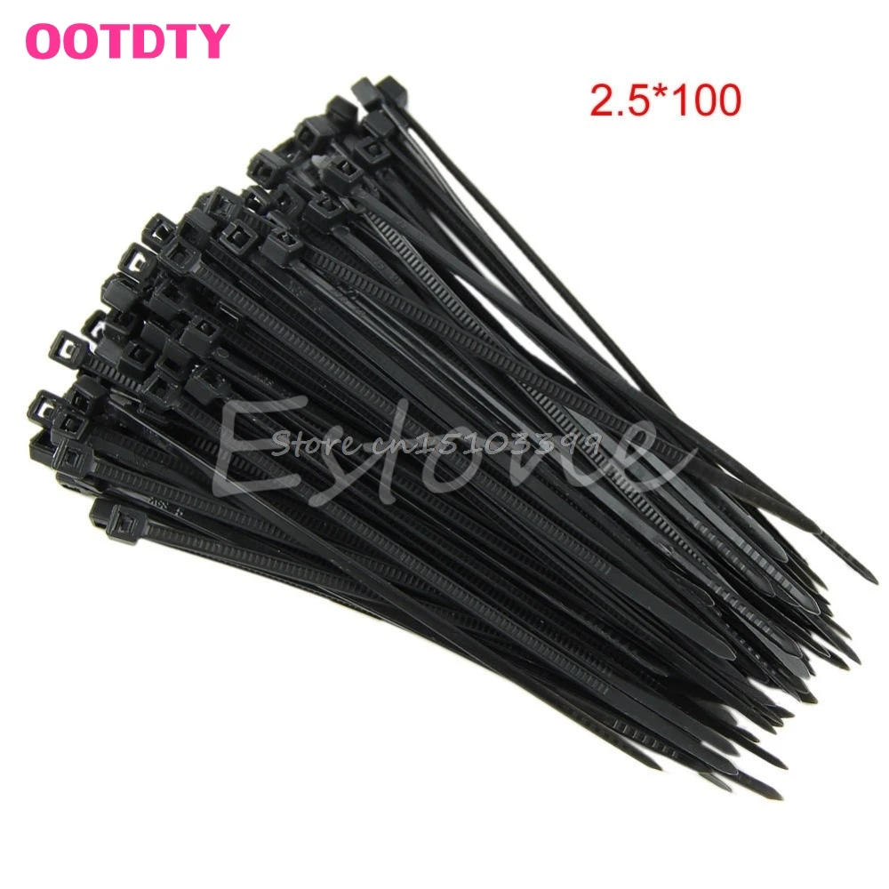 

2.5X100 150 200mm Nylon Plastic Zip Trim Wrap Cable Loop Ties Wire Self-Locking