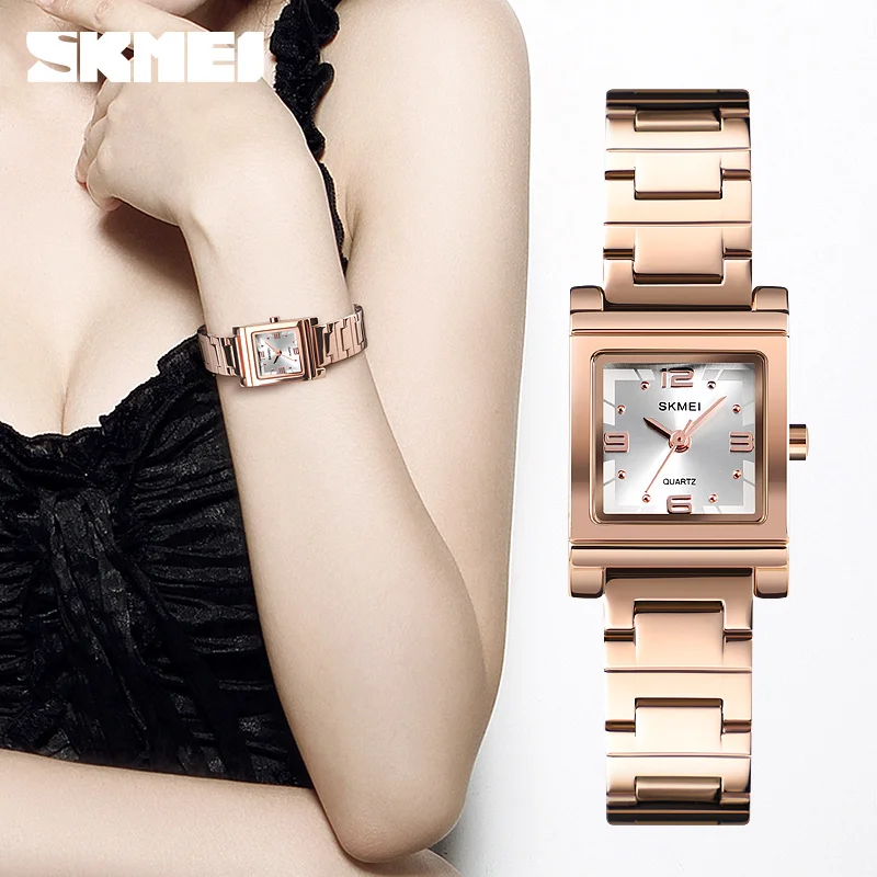 

SKMEI Top Brand Luxury Quartz Watches for Women Fashion Rose Gold Wristwatches Square Crystal Ladies Watch Relogio Feminino 1388