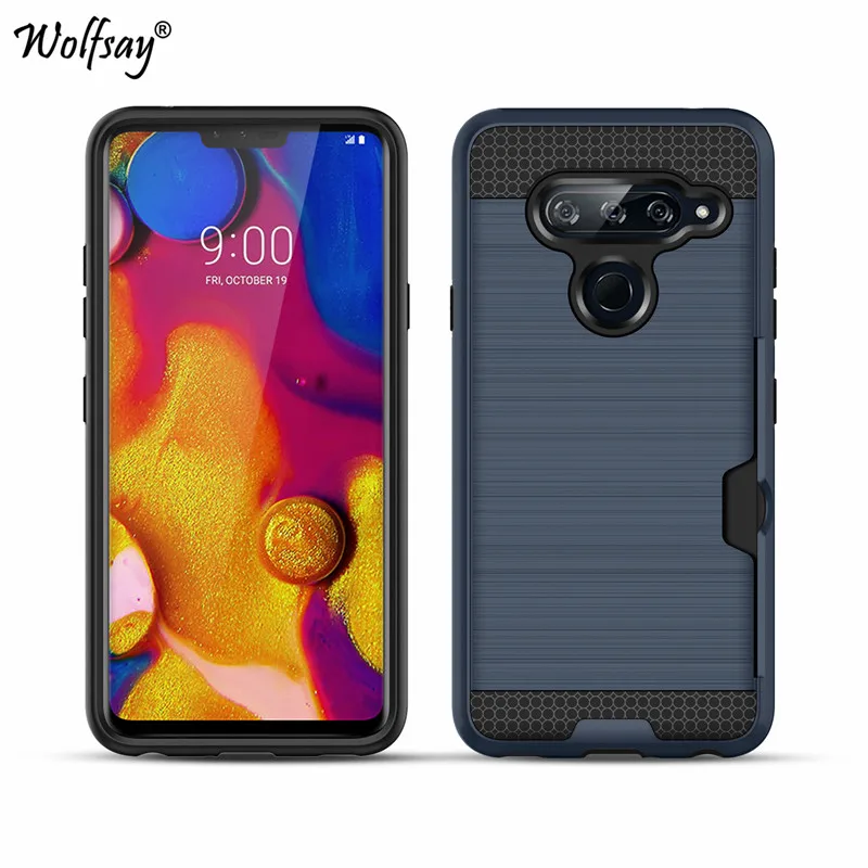 For Cover LG V40 ThinQ Case Luxury Armor Rubber Hard Back Phone Card Holder Fundas Shell | Мобильные телефоны и