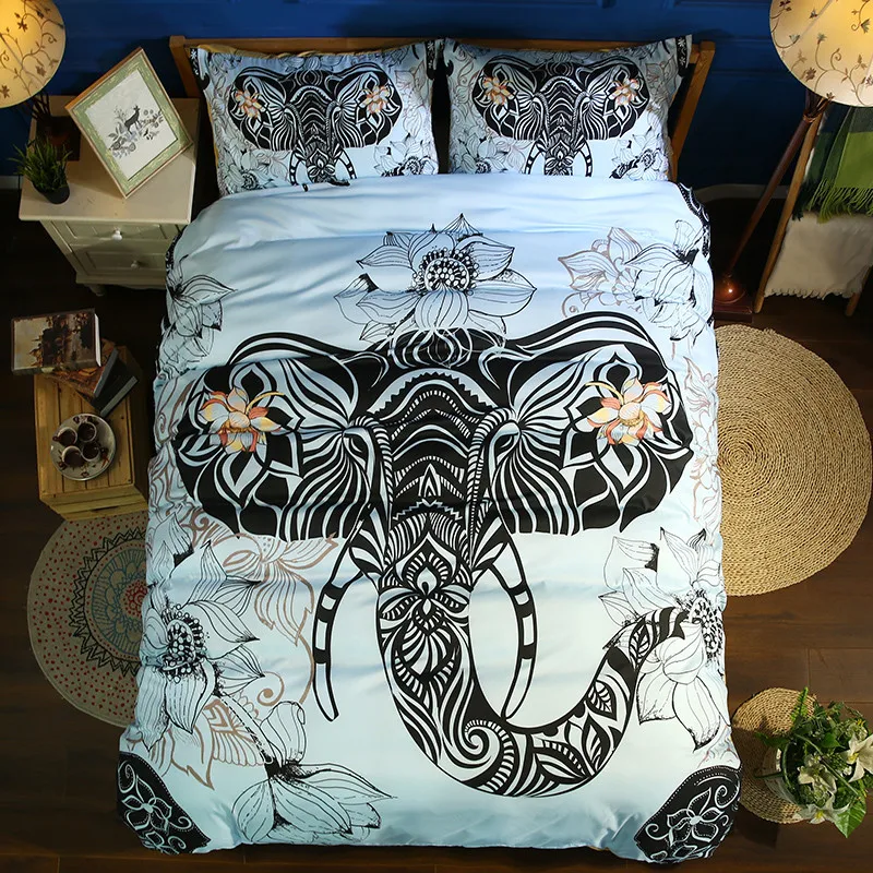 

FANAIJIA India comforter bedding sets bohemian kids 3d Pink Elephant duvet cover queen with Pillowcase king size Bedlinen