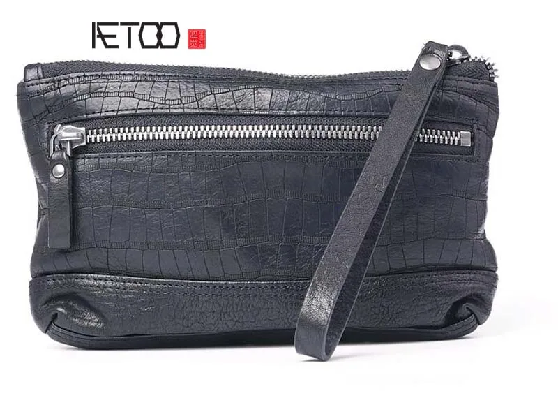 AETOO Original vintage leather clutch bag Men  first layer leather handbag Multifunctional Clutch soft leather men