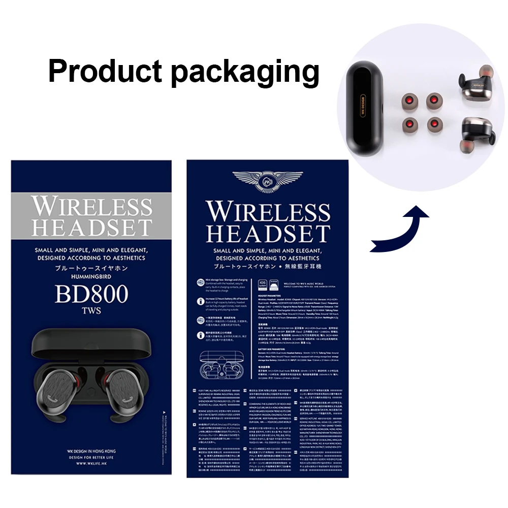 WK Wireless TWS Bluetooth Earphones Headsets Earbuds Charging Box Mini 3D Stereo Bluetooth Headphones for Xiaomi iPhone Samsung