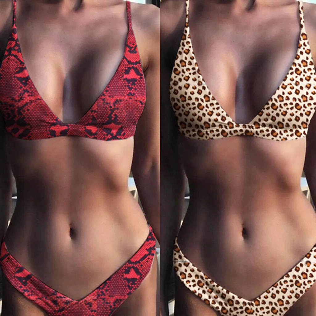 

Bikini 2019 Sexy Women Snake Fashion Leopard Print Push-Up Padded Bra Beach Bikini Set Swimsuit Beach Bathing female Suit