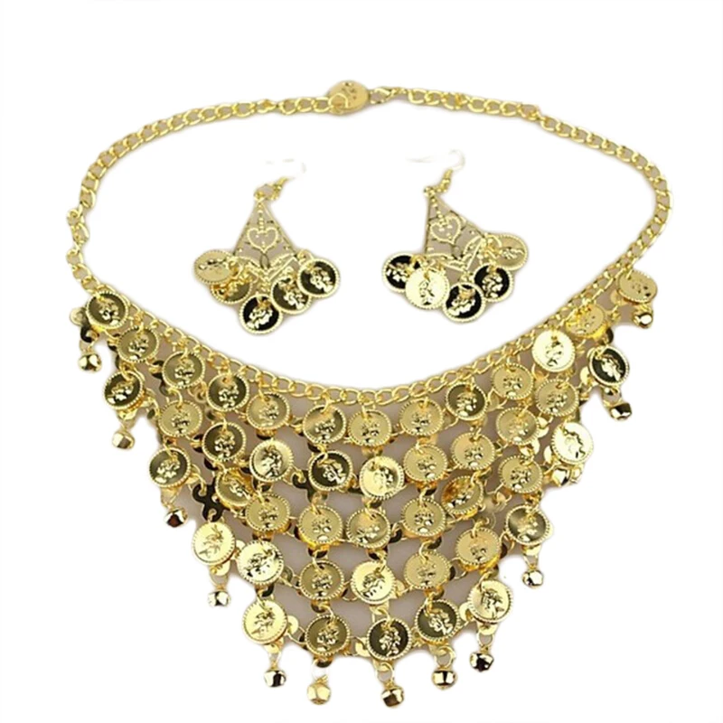 Brand new cheap belly dance accessories necklace with earrings for women belly dancing props