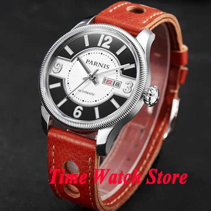 

Parnis 42mm sandwich dial date sapphire glass brown leather strap 5ATM 21 jewels MIYOTA Automatic men's watch 423
