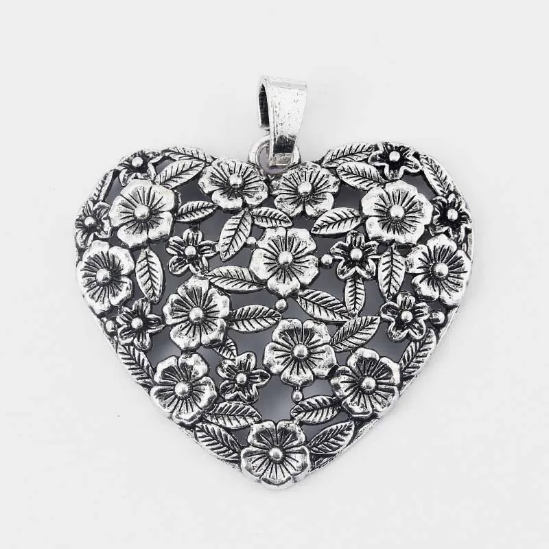 2 шт старинное серебро Lagenlook большая абстрактная подвеска в форме сердца для ожерелья ювелирные изделия аксессуары