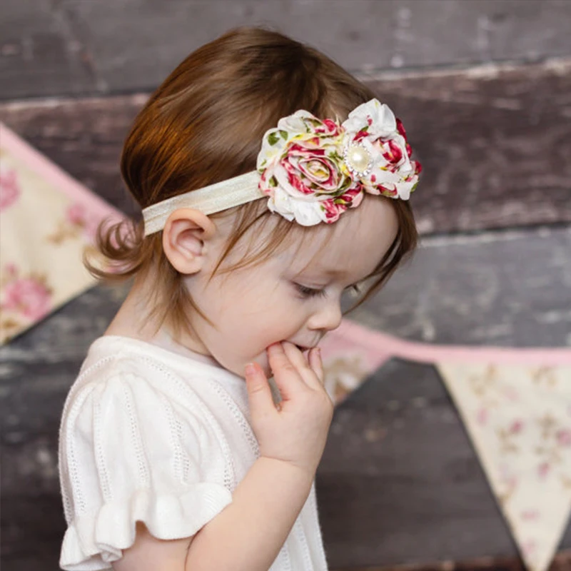 

Two Flower with Crystal diamond Hair Accessories Girls Flower Elastic Headbands for Women Newborn Hair band W106