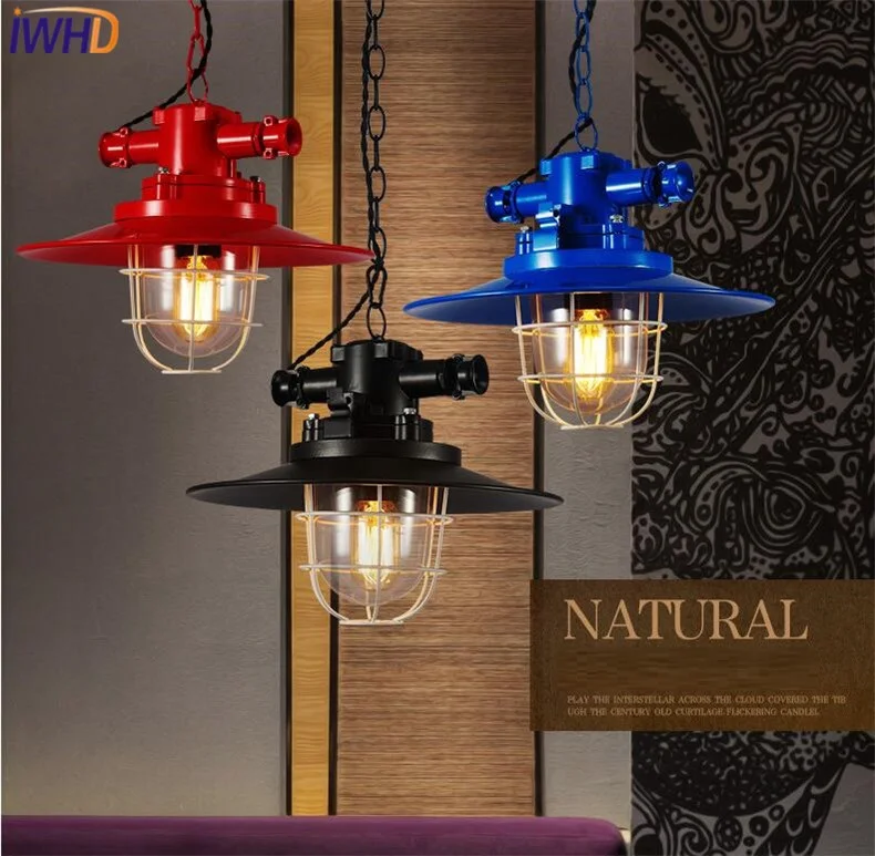 

IWHD Retro Indoor Lighting Pendant LED lights Creative Iron Cage Lampshade Loft Style Light Fixtures For Bedroom Lamparas Edison