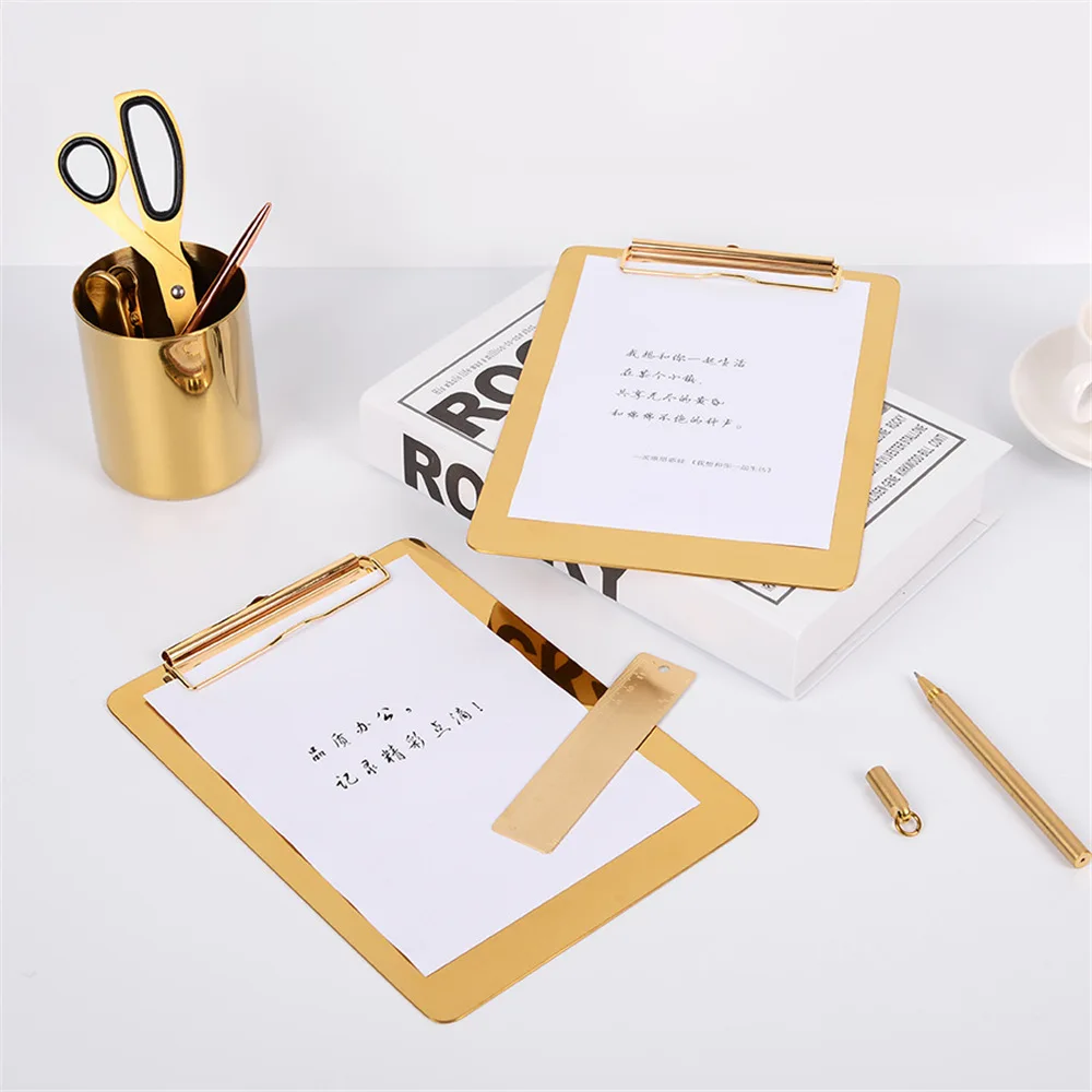 

Nordic Metal Gold Office Table Storage Tray with Clip Scandinavian Vogue Office File Note Desk Storage Pad Organizer Decor