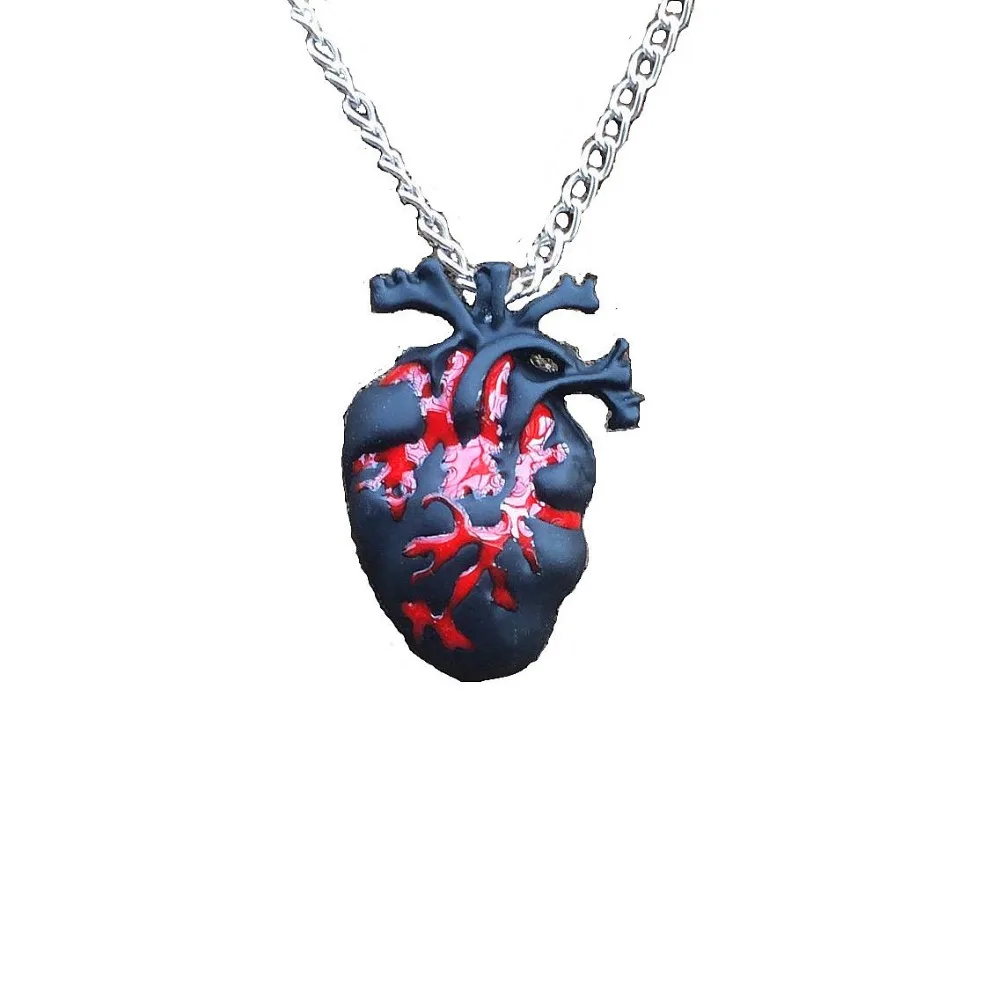Buy 1pc Heart Anatomy necklace Black & Bloody Red