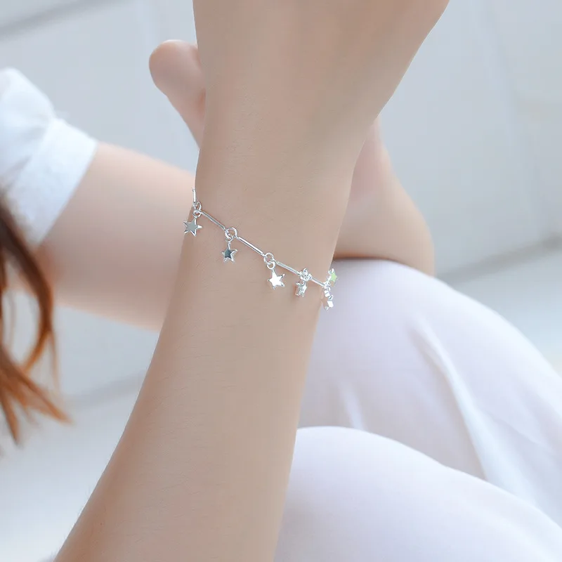 

Women's Silver Anklet Bamboo Stars Five-pointed Star 925 Silver Bracelet Small Gifts Wholesale