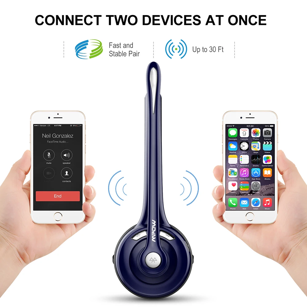Mpow MBH15 Pro Дальнобойщик Bluetooth гарнитура на ухо Беспроводная наушники с микрофоном