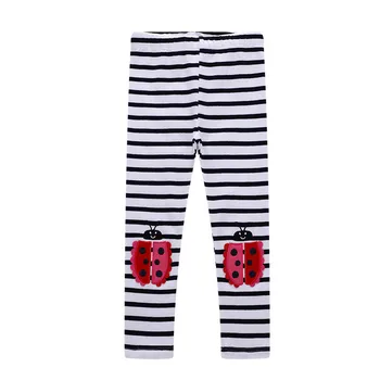 

Jumping meters applique two cute ladybug baby girls cartoon pencil pants new white black striped cotton leggings pants 2-7T