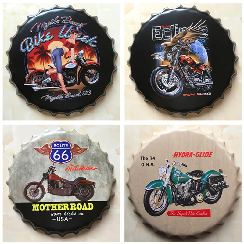 

40cm Bottle Caps Artcraft Dual Sport Bike Metal Tin Signs Art Decor Sticker Iron Poster Home Decorative Retro Wall for Bar Pub