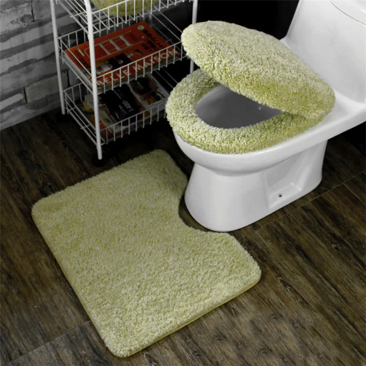 3PCS Toilet Seat Covers Bathroom Carpet Non-Slip Pedestal Rug + Lid