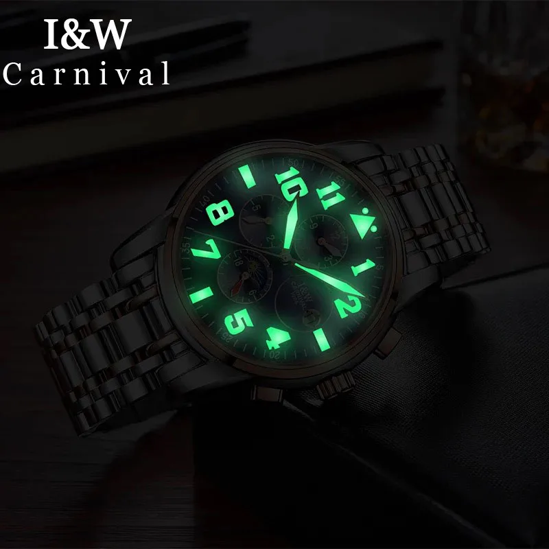 I&W Luminous Automatic Watch Men Clock Carnival Mechanical Watches Business Waterproof Moon Phase Mens Wristwatch montre homme I&W Luminous Automatic Watch Men Clock Carnival Mechanical Watches Business Waterproof Moon Phase Mens Wristwatch montre homme