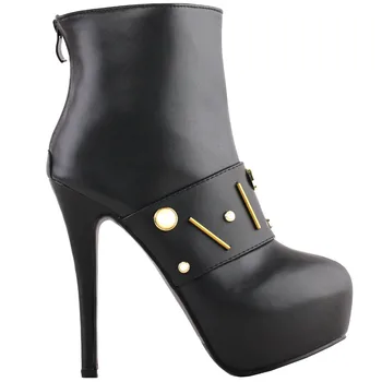 

LF80880 SHOW STORY Cool Black Metal Band Platform Stiletto Ankle Bootie Boots