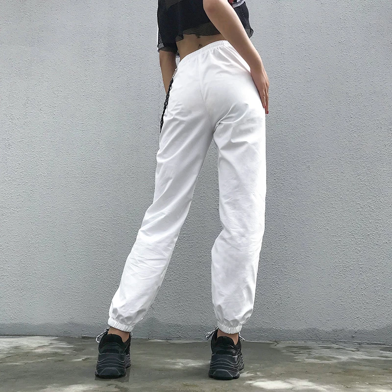Rockmore White Cargo Pants With Chain Pockets Women High Waist Black Trousers Wide Leg Pants Femme Pant Summer Streetwear Fall Rockmore White Cargo Pants With Chain Pockets Women High Waist Black Trousers Wide Leg Pants Femme Pant Summer Streetwear Fall