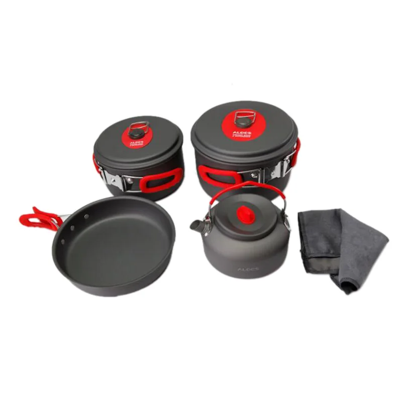 

ELOS-Alocs 7Pcs Outdoor Camping Hiking Picnic Cookware Set With Frying Pan Pot Kettle Sets Fold Camping Hiking Cookware Cw-C06