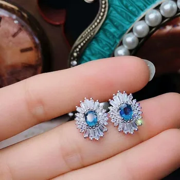 

100% 925 sterling silver real Natural sapphire stud earrings fine Jewelry gift women wedding plant new 4*5mm jce040589agl