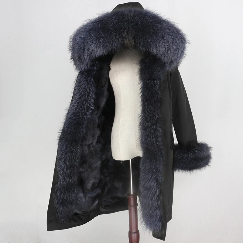 OFTBUY X-long Parka, водонепроницаемая тканевая зимняя куртка, Женское пальто с натуральным мехом енота, меховой воротник, капюшон, Лисий мех, съемная подкладка