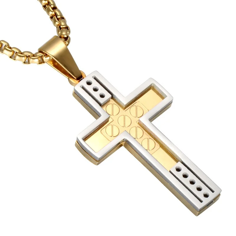 3 Color Men Stainless Steel Cross Necklace Pendant European and American Style Religious Jewelry Gifts#172 | Украшения и