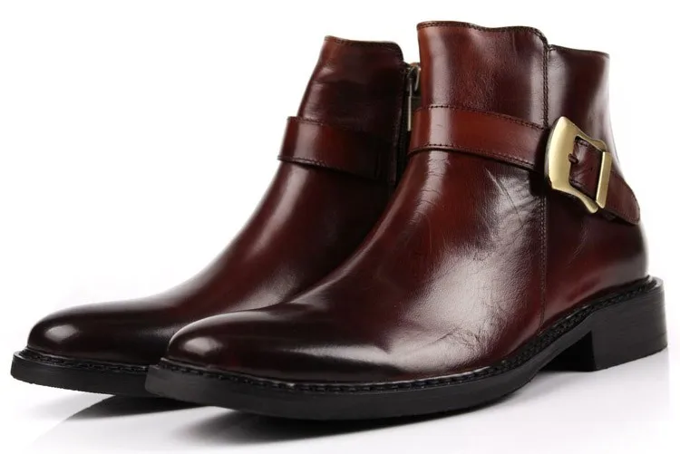 Модные мужские ботильоны; цвет коричневый, черный; ботинки в байкерском стиле из натуральной кожи; мужские ботинки с пряжкой