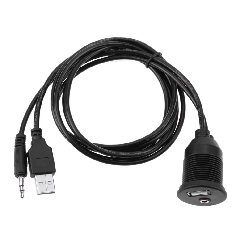 VODOOL Car Dashboard Moto Flush Mount Panel USB 2.0 3.5mm M/F AUX Lead Extension Cable Car Styling Dashboard for Motocycle Car