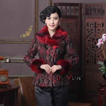 

Brand New Arrival Autumn Winter Chinese Traditional Women's Hair Collar Thin Wadded Jacket Coat L XL XXL 3XL MTJ20150065
