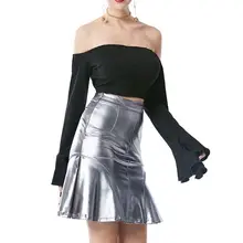 Новые короткие юбки из искусственной кожи женские сексуальные тонкие бедра, высокая талия Посеребренная труба юбка NS4195