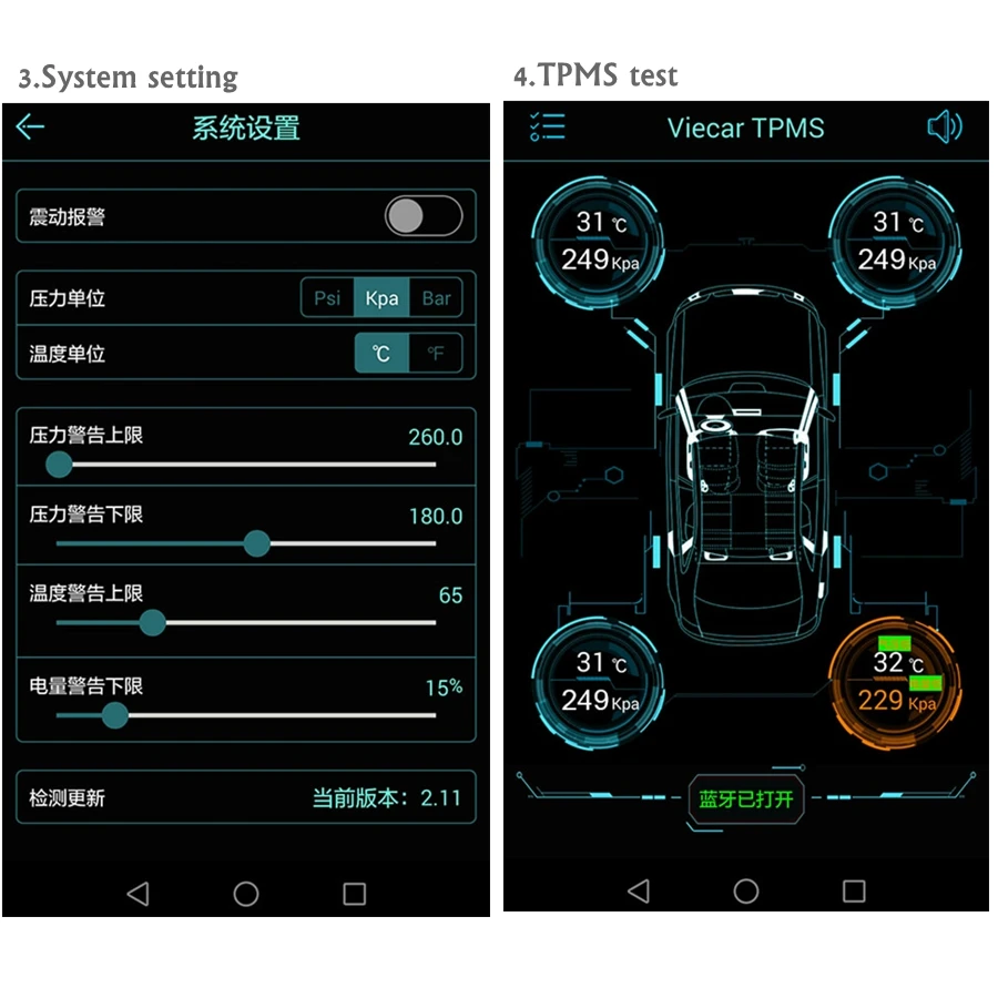 Беспроводное соединение TPMS Bluetooth Встроенный датчик многофункциональная система