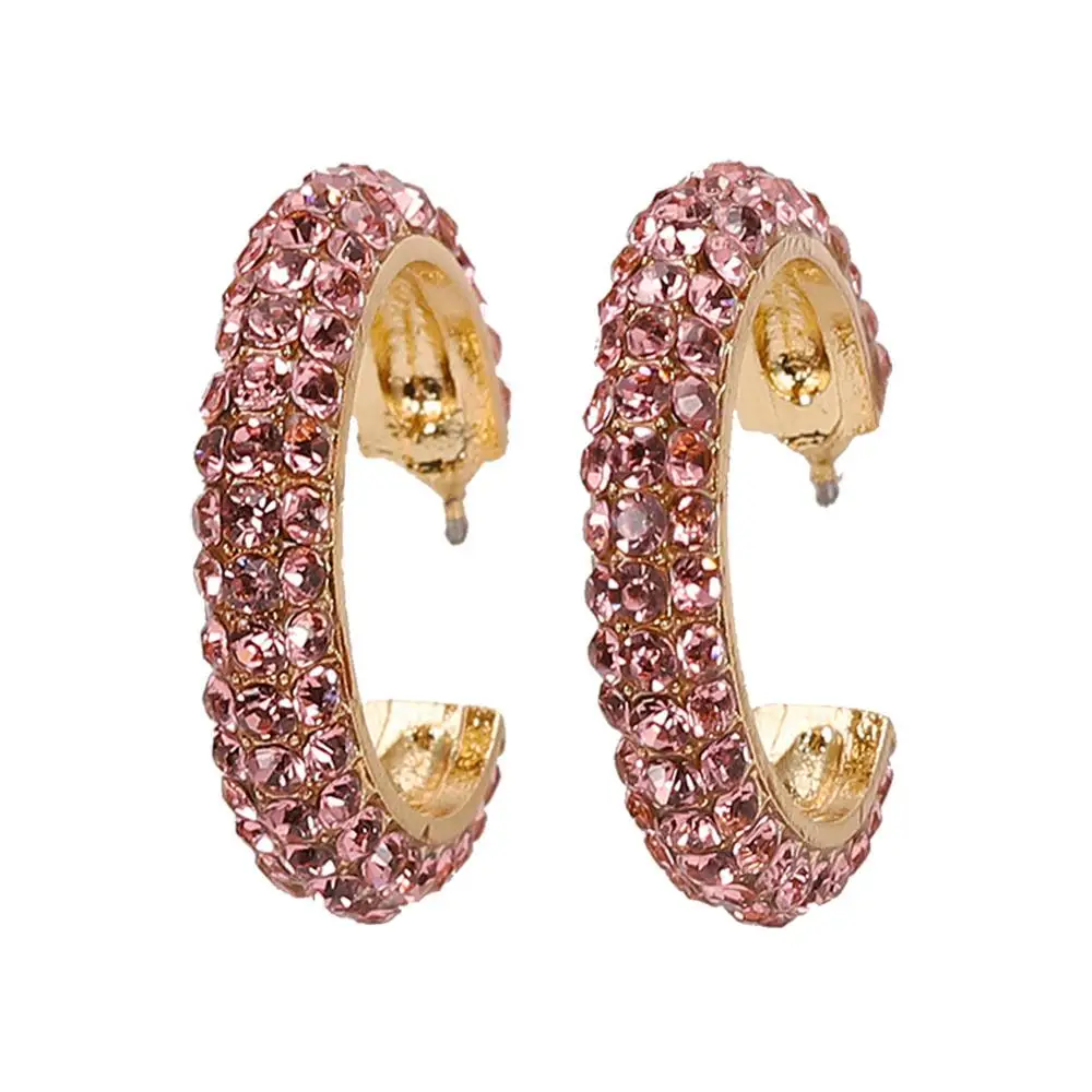 Лучшие женские новые богемные свадебные серьги-кольца для женщин, стеклянные Кристальные массивные ювелирные изделия, круглые блестящие вечерние серьги, подарок - Окраска металла: Pink