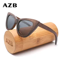 AZB ретро деревянные кошачий глаз солнцезащитные очки для женщин UV400 поляризационные женские солнцезащитные очки в деревянной оправе Oculos de sol