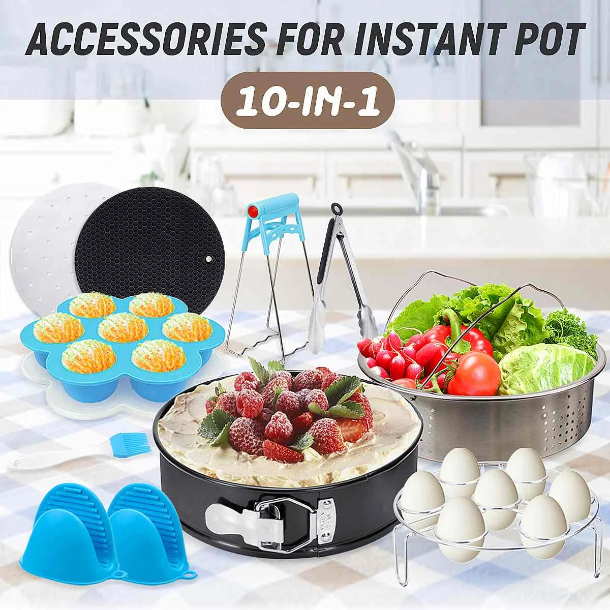 Billig Neue 10Pcs Instant Topf Zubehör Set Elektrische Druck Herd Zubehör Teile Dampfer Korb Springform Pan Silikon Matte Kit
