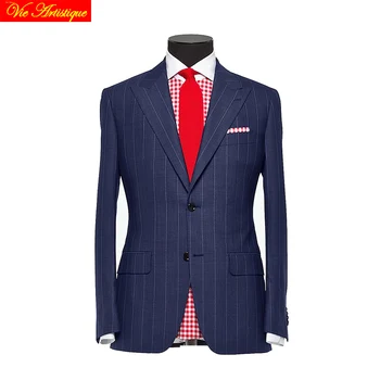 

blazer hombre 5xl men's suits vest for wedding bespoke tailored suit jacket coat 23 pieces slim fit blue striped business 589XL