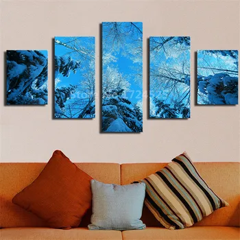 

5 Panel Winter Forest Fir Tree Snow Winter Modern Art Canvas Wall Paintings Decorative Canvas Paintings For Living Room Unframed