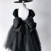 Новинка; модное черное платье из тюля с открытой спиной для маленьких девочек; платье с большим бантом и оборками; вечерние праздничные Детские платья
