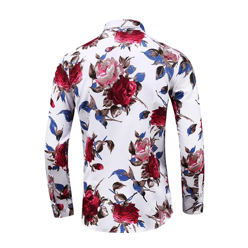 2018 جديد الخريف جديد طويل كم الزهور قمصان زائد حجم 5XL 6XL 7XL زر أسفل الاجتماعية هاواي الأزهار قميص