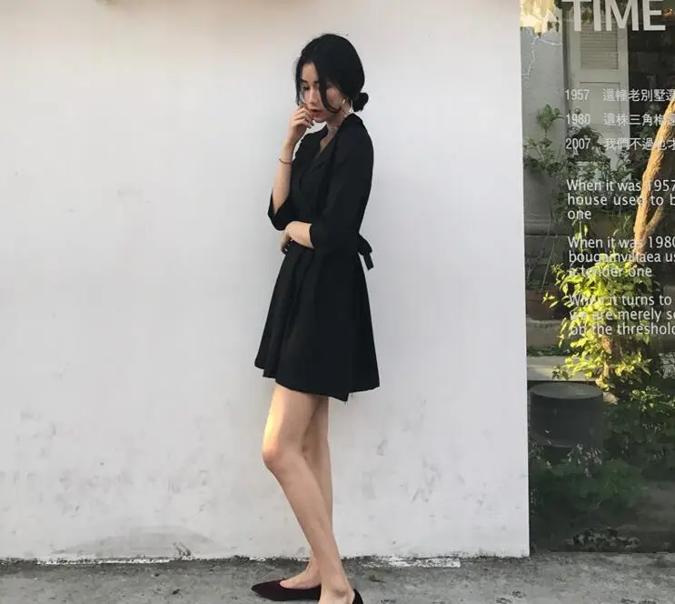 New Summer And Autumn Harbor Style Vintage Chic All-match Female Dress V-Neck Waist Lace Up Half Sleeve Dress Slim Lady Dress 8