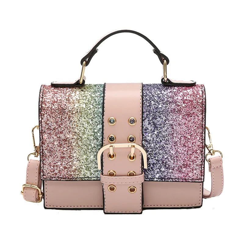 MS HEDY Rainbow Color Sequins Shoulder Bag Women Hand Bags Female